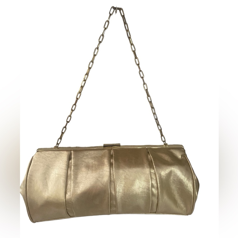 VINTAGE GOLD Shimmer Evening Clutch Handbag with Chain